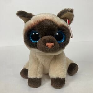 Ty Beanie Baby Boo 6" JADEN the Siamese Cat Kitty Tan & Brown Blue Eyes W Tags